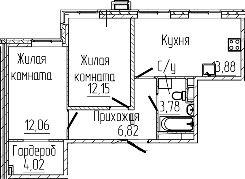 2-комнатная квартира 52.71 м², 2/8 эт., ЖК «SERTOLOVO PARK»